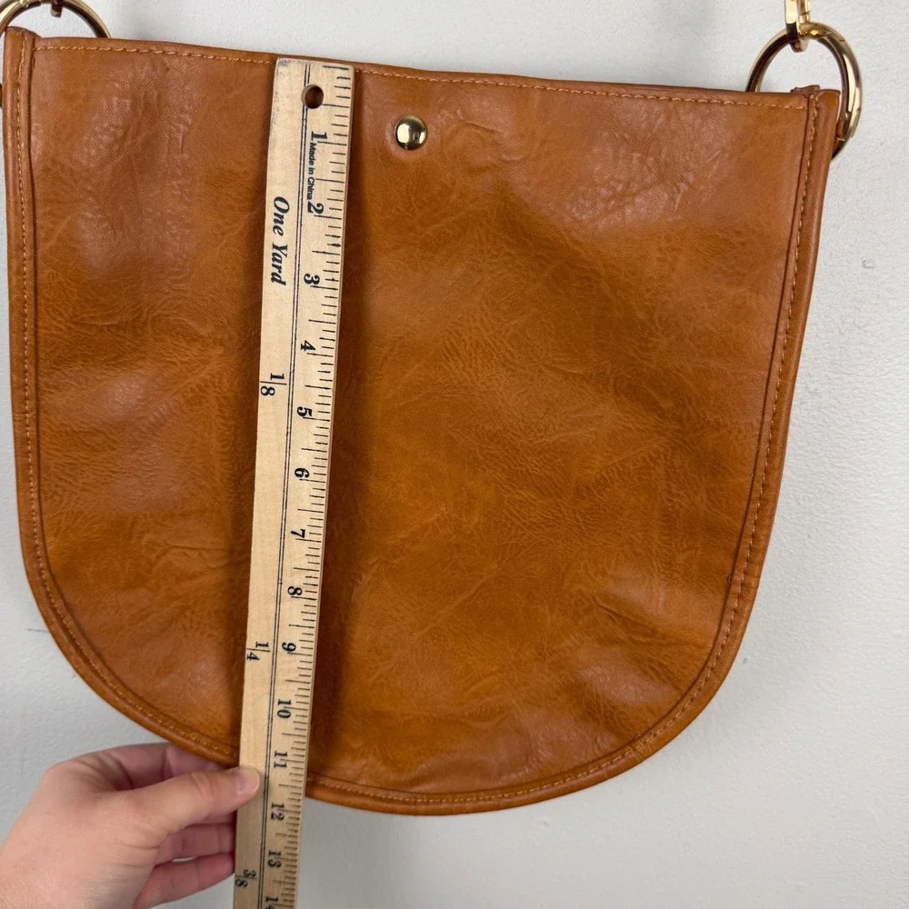 Ahdorned Crossbody Bag Women's Brown Faux Leather U-Shaped Camo Adjustable Strap
